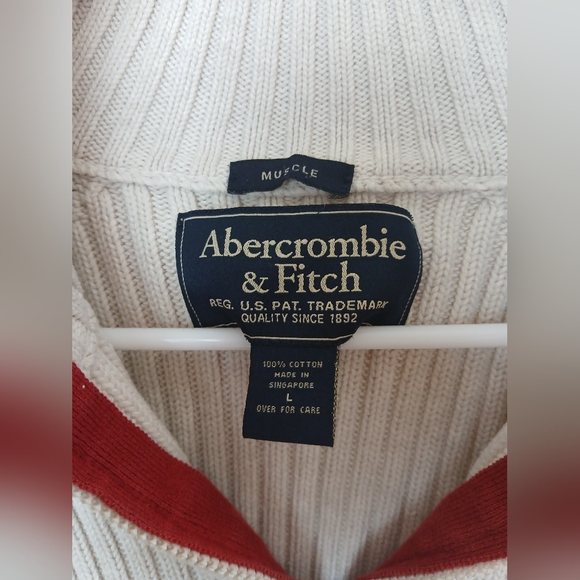 Abercrombie & Fitch Men's Half Zip Muscle oatmeal sweater Size Large Preloved - Picture 7 of 9